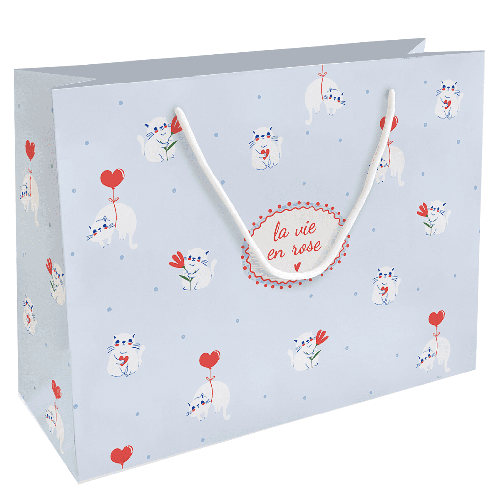 Пакет бумажный подарочный "Love", 36х26х12 см, голубой