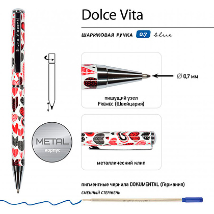 Ручка шариковая автоматическая "Dolce Vita. Сердечки. Фантазия", 0.7 мм, разноцветный, стерж. синий - 3