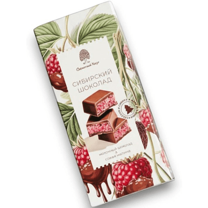 Шоколад молочный "Сибирский кедр", 200 гр., с малиной и тестом катаифи