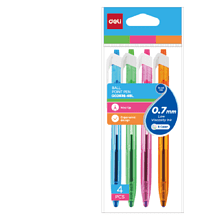 Набор ручек шариковых "Deli EQ02836-4BL", 0.7 мм, прозрачный, стерж. синий, 4 шт