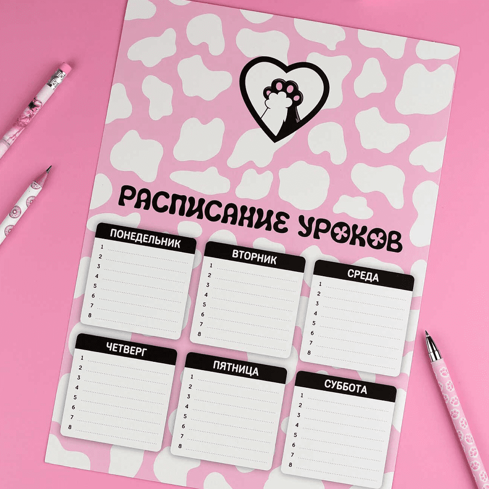 Расписание уроков "Котолапы", А4, розовый, белый - 2