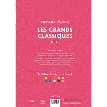 Раскраска по номерам на французском языке "Coloriages mystères Disney - Les Grands classiques. Tome 3"  - 2
