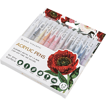 Набор ручек акриловых "Flora. Пионы", шариковые, 1 мм., пластик, 12 штук