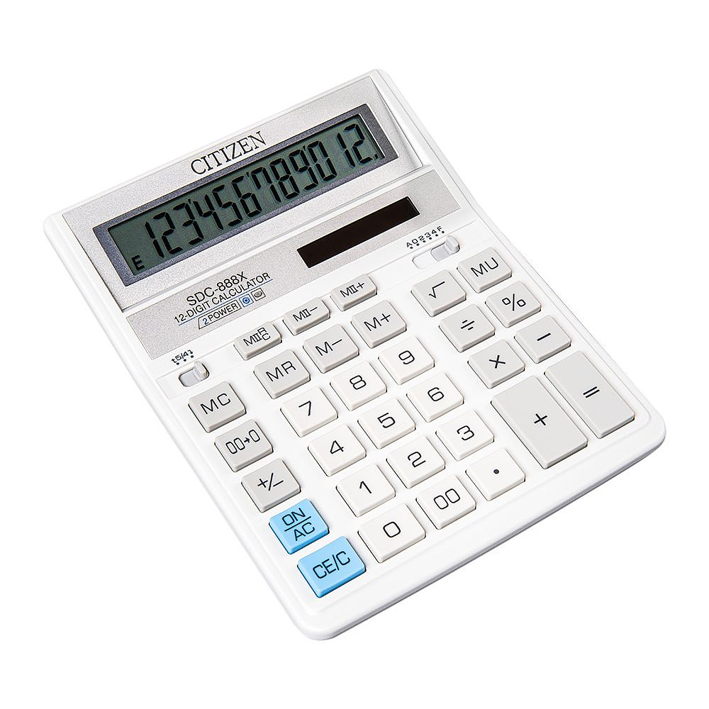 Калькулятор настольный Citizen "SDC-888XWH", 12-разрядный, белый