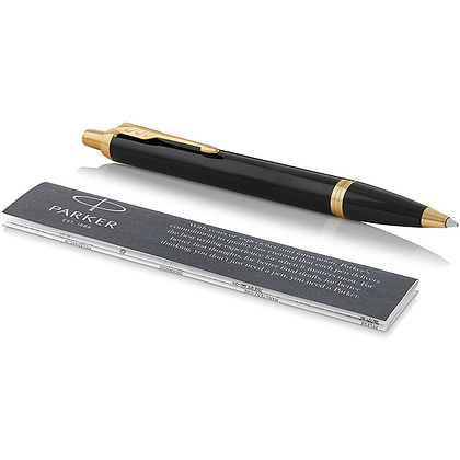 Ручка шариковая автоматическая "Parker IM Black Lacquer GT", 0.7 мм, черный, золотистый, стерж. синий - 2