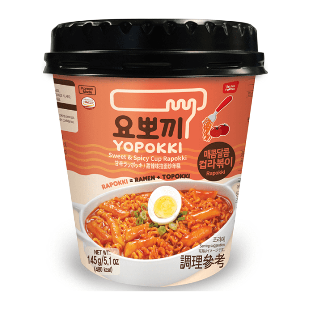 Рамен с рисовыми палочками "Yopokki. Sweet&Spicy Cup Rapokki", сладко-острые, 145 гр