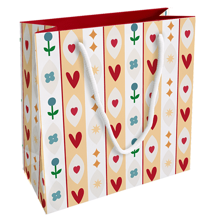 Пакет бумажный подарочный "Folk. Сердечки", 20х20х8 см, белый