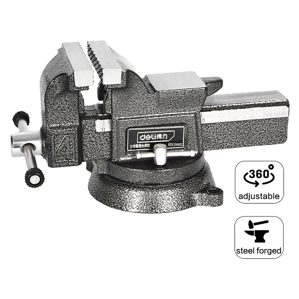 Тиски стальные Deli YS EDL2904Z, поворотные, с наковальней, 6"-150 мм - 7