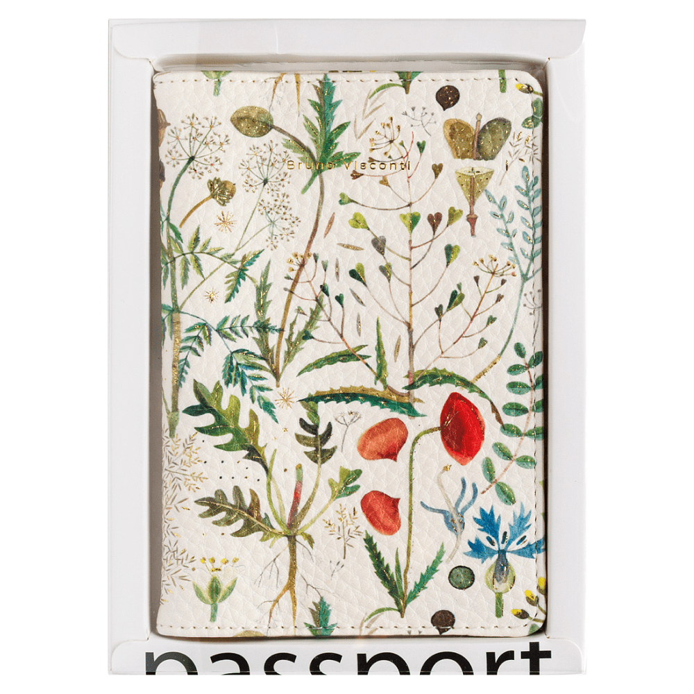 Обложка для паспорта "Flora. Луговые травы" кожзам., белый