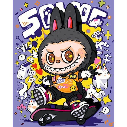 Картина по номерам "Лабубу скейтер фиолетовый" Картина по номерам "Лабубу скейтер фиолетовый"