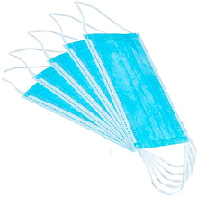 Маска одноразовая трехслойная прямоугольная с фиксатором для носа, 100 шт/упак, голубой