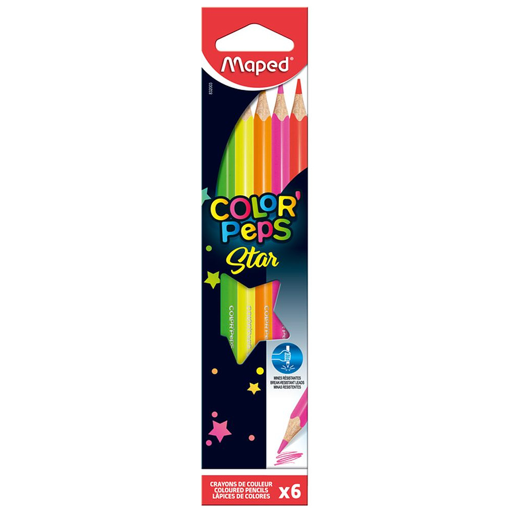 Цветные карандаши флуоресцентные Maped "Color'Peps Fluo", 6 цветов, -50%