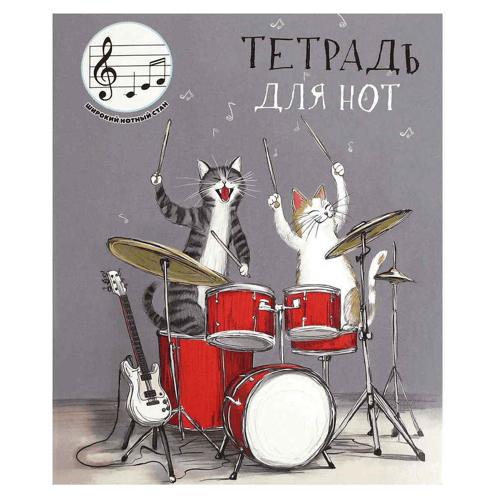 Тетрадь для нот "Коты-барабанщики", А5, 24 листа