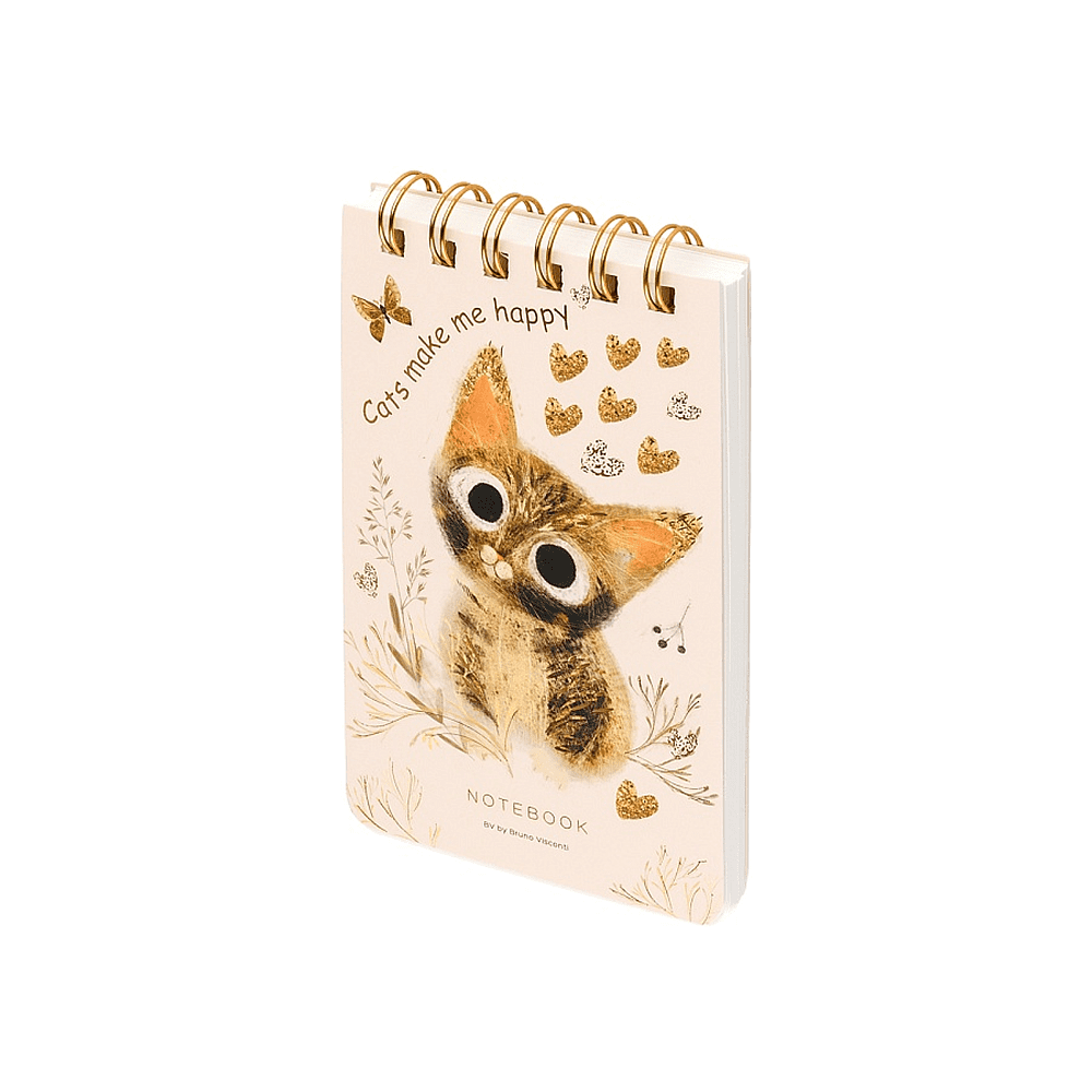 Блокнот  "Love me. Милый котик", В6, 100 листов, линейка, спираль сверху, бежевый