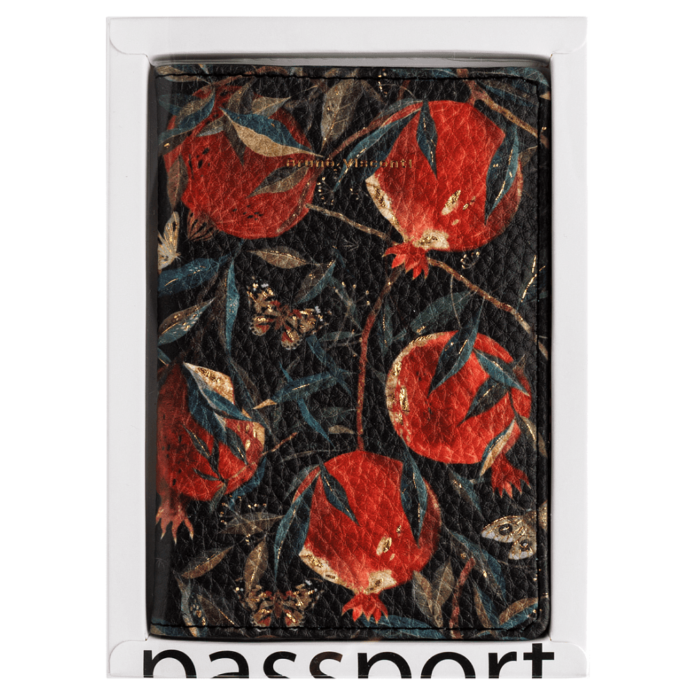 Обложка для паспорта "Flora. Гранат", кожзам., черный, красный