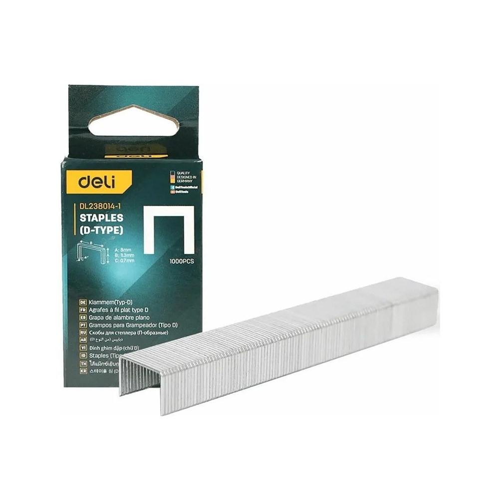 Скоба D Deli EDL238014-1, 12х11,2 мм, 1000 шт.