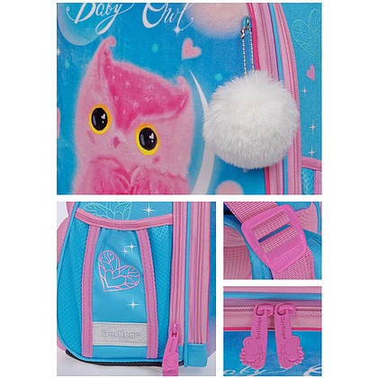 Рюкзак школьный "Plush Owl", розовый, голубой - 2