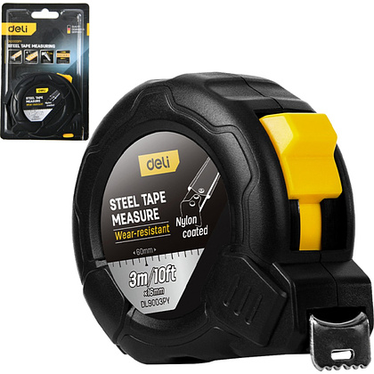 Рулетка Deli YS EDL9003PY, 3 м х 16 мм, нейлоновое покрытие, черный - 2
