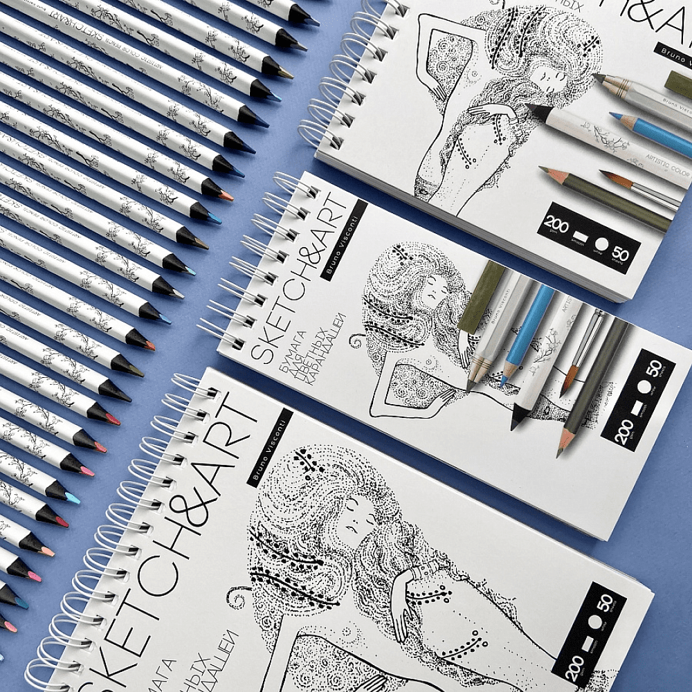 Скетчбук "Sketch&Art", 18.5х25 см, 200 г/м2, 50 листов, на спирали, для цветных карандашей - 6