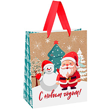 Пакет подарочный "Happy Santa", крафт, ламинированный