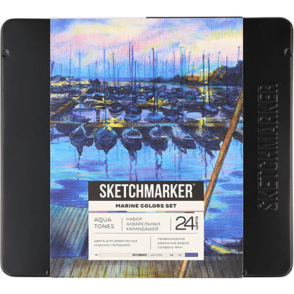 Набор карандашей акварельных "Sketchmarker Морской", 24 цвета, в металлической коробке