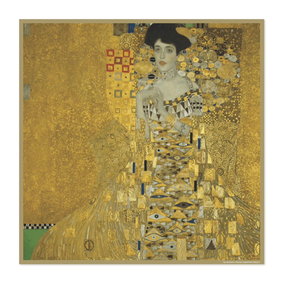 Платок "Золотая Адель", Густав Климт, 90х90 см, искусственный шелк, разноцветный - 2