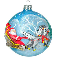 Шар елочный декоративный "Дед Мороз с упряжкой", d10 см, разноцветный