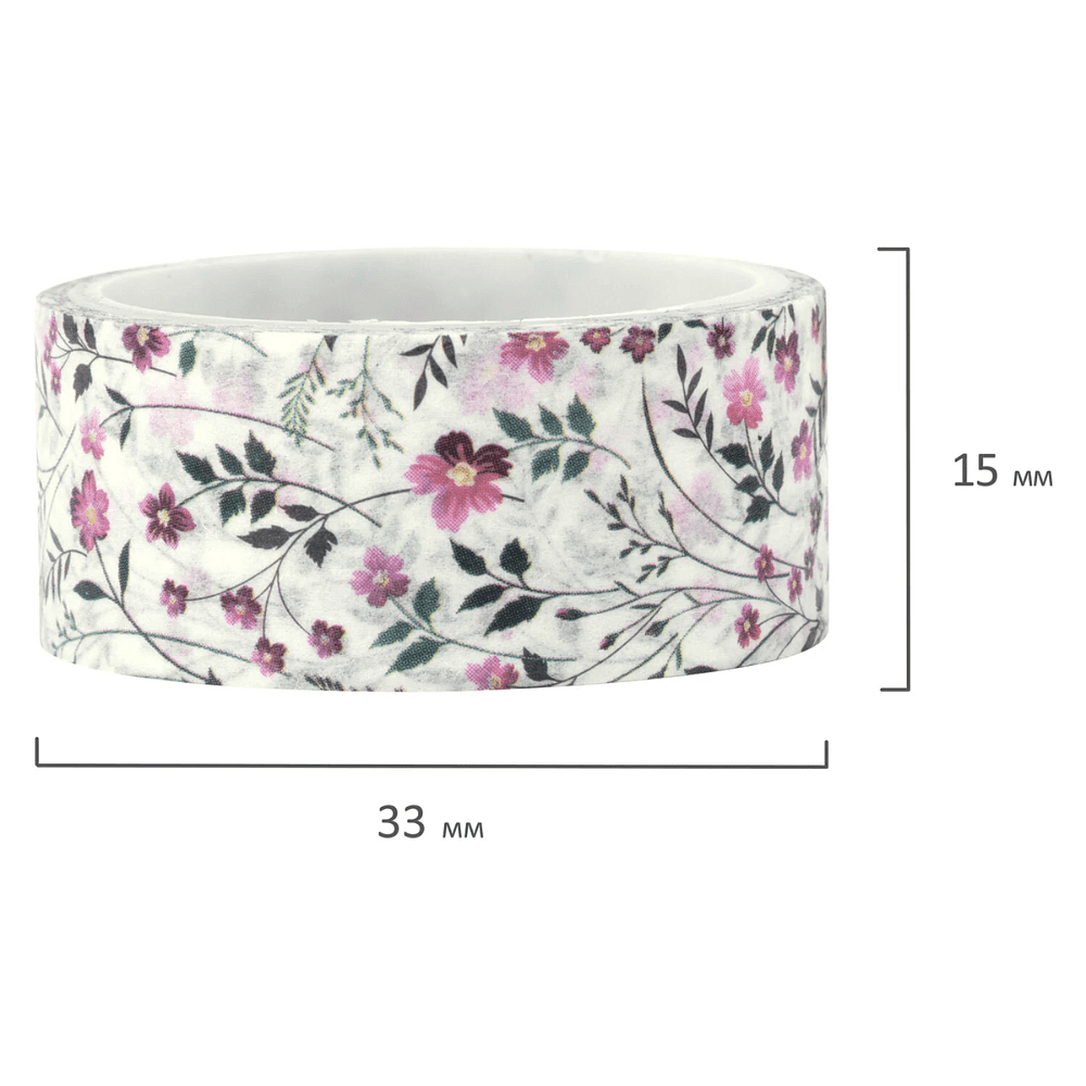 Клейкая лента "Цветочный микс", 15x3 мм/м, ассорти - 5