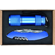 Набор "Dover": фонарик и нож карманный, синий