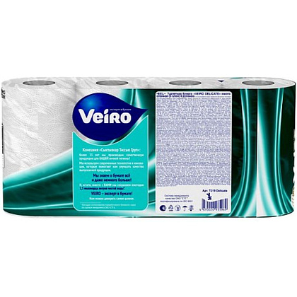 Бумага туалетная Veiro Delicate, 8 рулонов, 3 слоя, белый  - 4