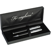 Набор "Ferraghini F19303" ручка шариковая автоматическая и роллер, черный, серебристый