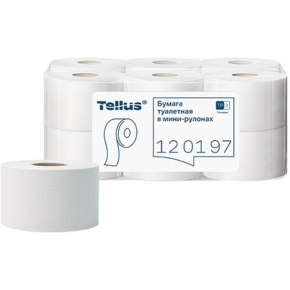 Бумага туалетная Tellus Стандарт, Т2, в мини рулоне, 200 м, 1 слой Бумага туалетная Tellus Стандарт, Т2, в мини рулоне, 200 м, 1 слой