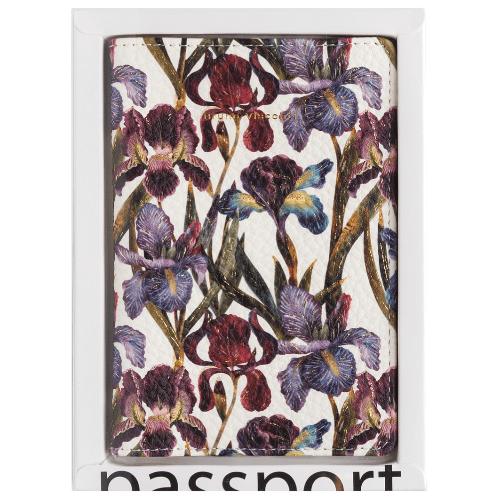 Обложка для паспорта "Flora. Ирисы", кожзам., белый