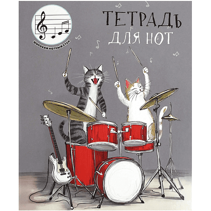 Тетрадь для нот "Коты-барабанщики", А5, 24 листа