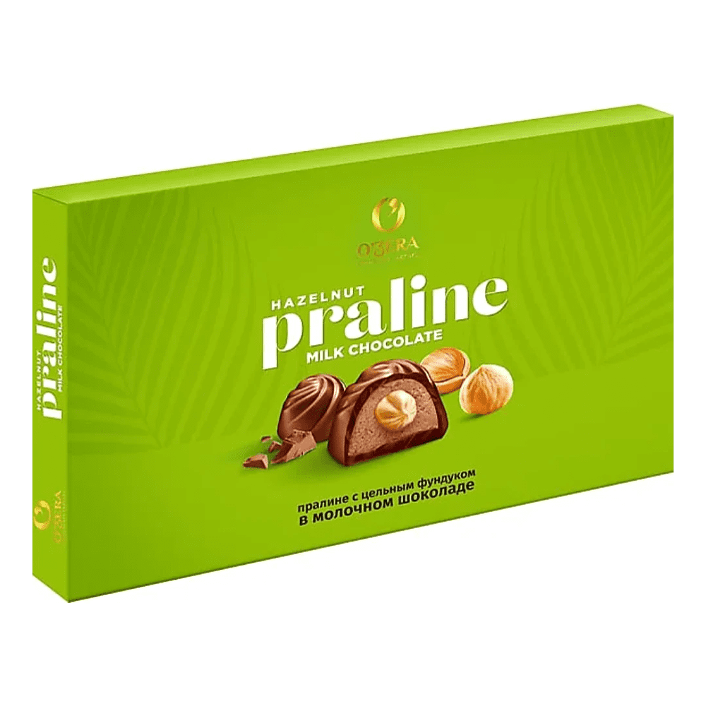 Конфеты шоколадные "O`Zera Praline Hazelnut", с ореховой начинкой и цельным фундуком, в молочном шоколаде, 190 г