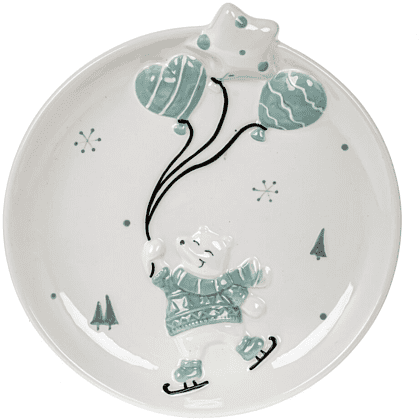 Тарелка керамическая "Белый медведь", 22 см, белый, голубой