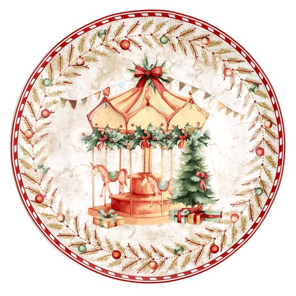 Тарелка фарфоровая "Christmas carousel", 30 см , разноцветный