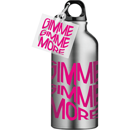 Бутылка «Gimme more» с карабином, серебристый, с брелоком, цвет прозрачный с печатью