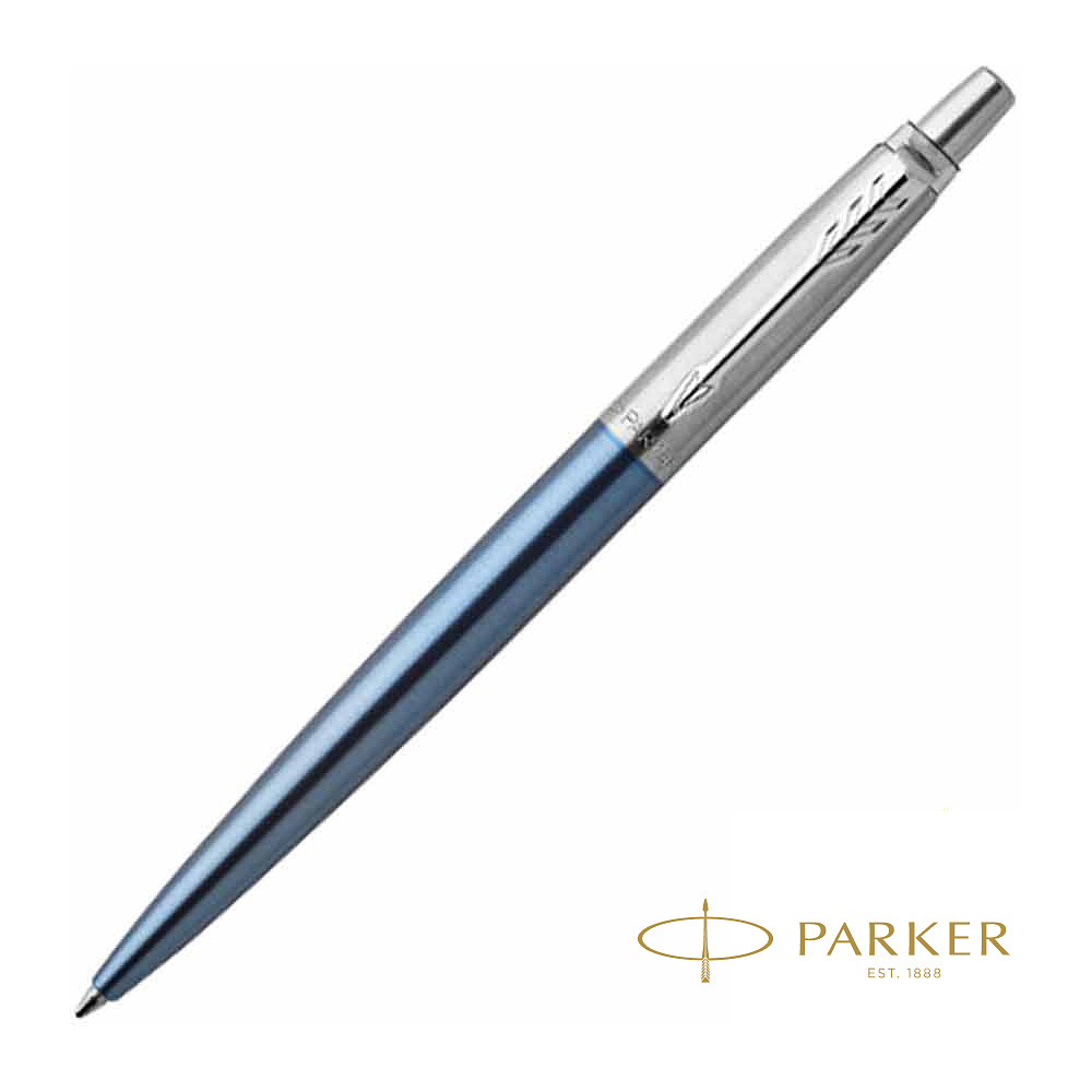 Ручка шариковая автоматическая "Parker Jotter Waterloo Blue CT", 0.7 мм, голубой, серебристый, стерж. синий