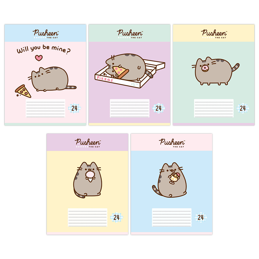 Тетрадь "Pusheen", А5, 24 листов, клетка, ассорти