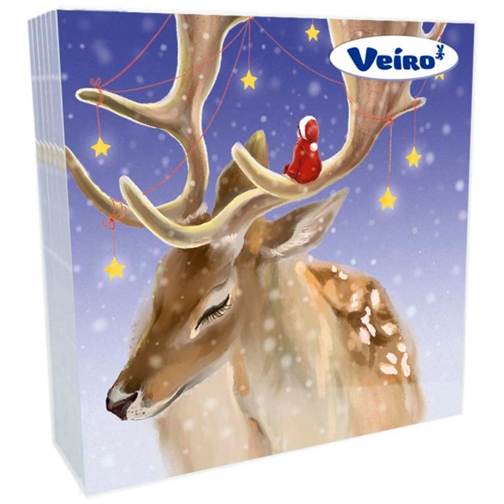 Салфетки бумажные Veiro, 33х33 см, с рисунком Олени и мальчик, 20 шт