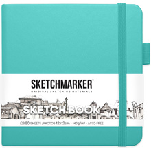 Скетчбук "Sketchmarker", 12x12 см, 140 г/м2, 80 листов, аквамарин