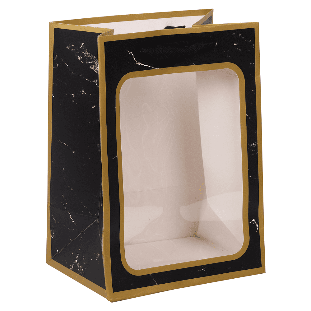 Пакет бумажный подарочный "232240", 18х25х13 см, с окном, черный