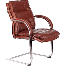 Кресло на полозьях "Бюрократ T-9927SL-LOW-V", натуральная кожа, светло-коричневый, металл хром