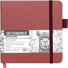 Скетчбук "Sketchmarker", 12х12 см, 140 г/м2, 80 листов, красный винтаж