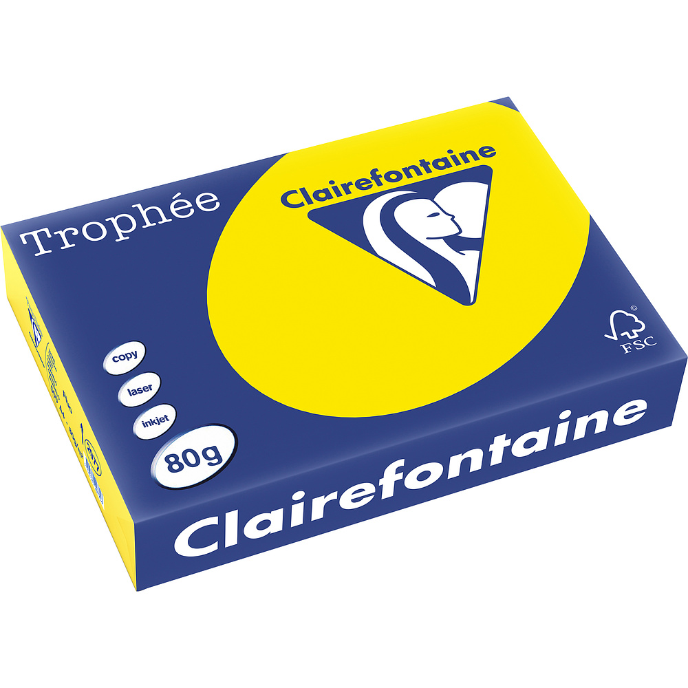 Бумага цветная "Trophée", А4, 500 листов, 80 г/м2, желтый неон