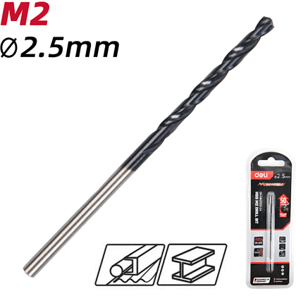 Сверло по металлу Deli RS EDH-MHZ025-E4, 2.5 мм, DIN 338, HSS-TiN - 3 Сверло по металлу Deli RS EDH-MHZ025-E4, 2.5 мм, DIN 338, HSS-TiN - 3