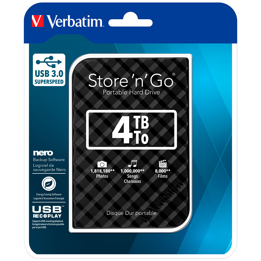 Внешний жесткий диск Verbatim "Store 'n' Go GEN2", 4 tb, usb 3.0, черный - 4