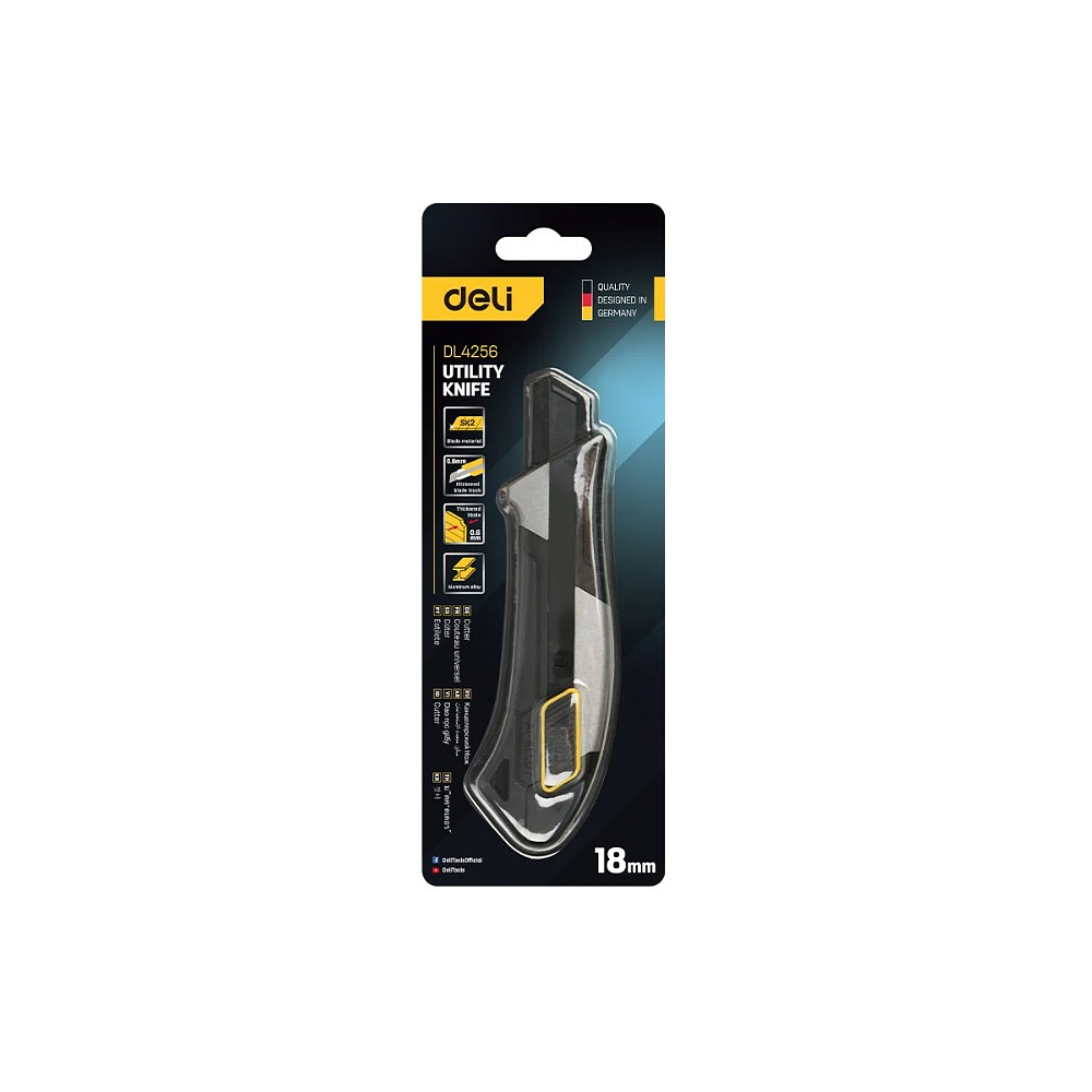 Нож строительный Deli YS EDL4256, 18 мм, корпус из алюминиевого сплава, прорезиненная рукоятка, автоблокировка - 8