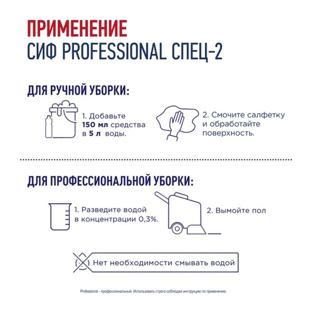 Средство дезинфицирующее моющее универсальное "Сиф Professional СПЕЦ-2", 1 л, концентрат - 5